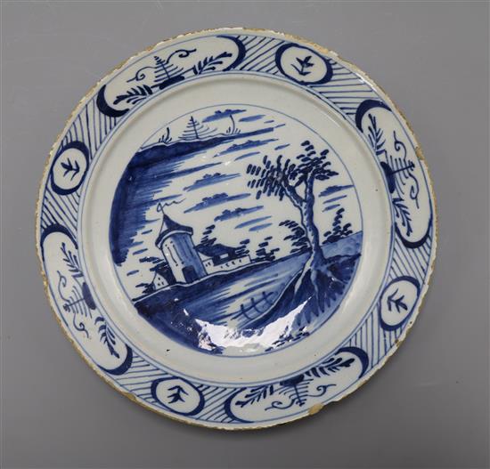 An 18th century Dutch Delft plate diameter 22cm